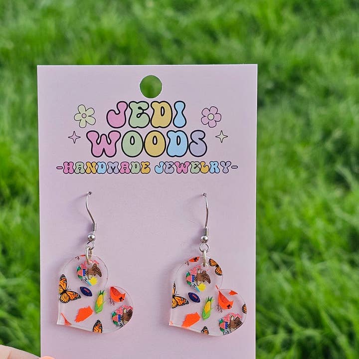 Boucles d'oreilles icônes en forme de cœur à thème de l'État de l'Illinois pour la vente par Jedi Woods LLC