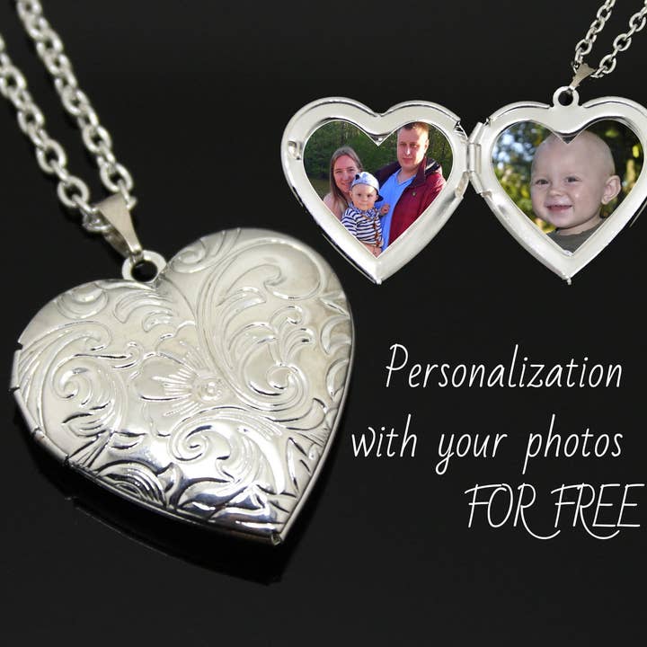 Silver Heart Locket Necklace Personalized Gift For Her Multi for wholesale by SomeBijoux4You
