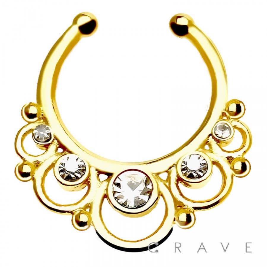 Rose Gold  316L SURGICAL STAINLESS STEEL PRECIOUS FAKE SEPTUM HANGER for wholesale on Faire1