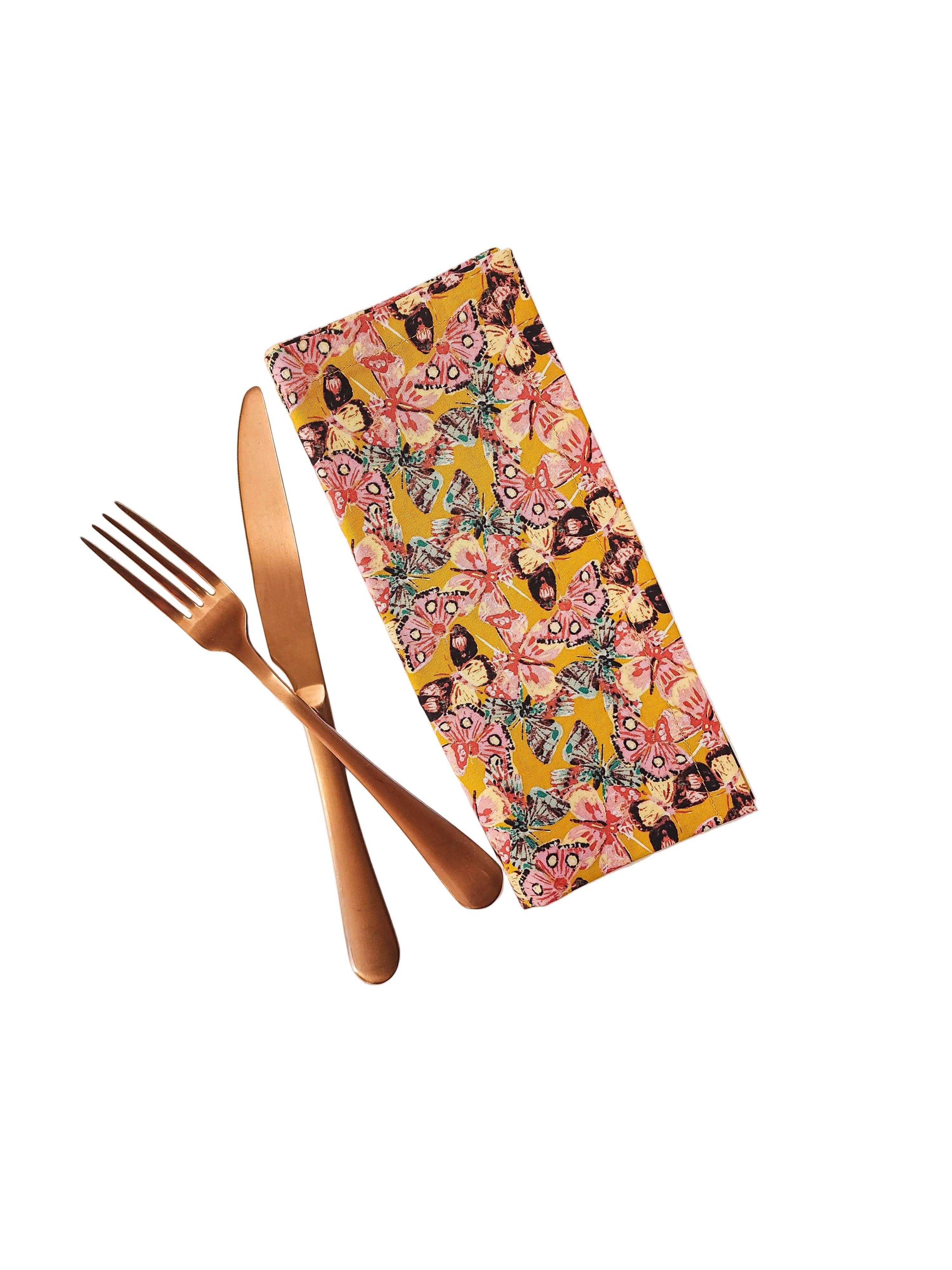 90 West Linen Co. - Wholesale Dinner & Cloth Napkin - Golden Butterfly Cloth Napkins, Set of 41