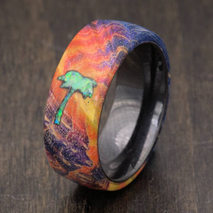 Anneau palmier - Box Elder avec rouge, bleu, orange - 8 mm ou 6 mm pour la vente par DreamWood Rings