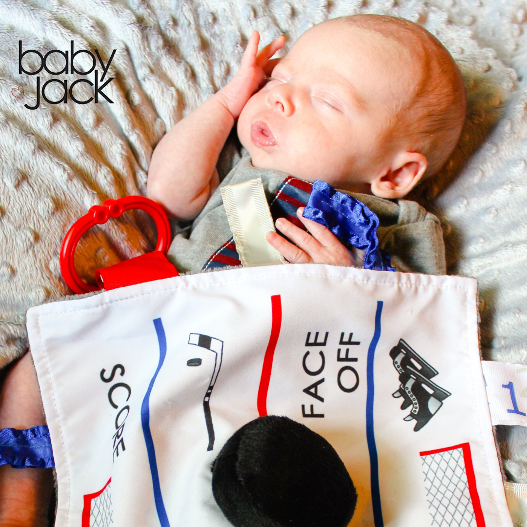 Baby Jack and Company - Wholesale Security/Cuddle Blanket - Baby - Hockey Puck Baby Learning Lovey Tag Stroller Toy 10" x 10"8