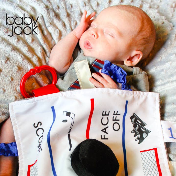 Baby Jack and Company - Wholesale Security/Cuddle Blanket - Baby - Hockey Puck Baby Learning Lovey Tag Stroller Toy 10" x 10"8
