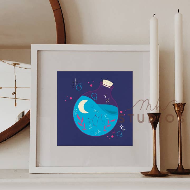 Space in a Bottle 8x8 Print | Occult Witchcore Cottagecore for wholesale by MH Studios