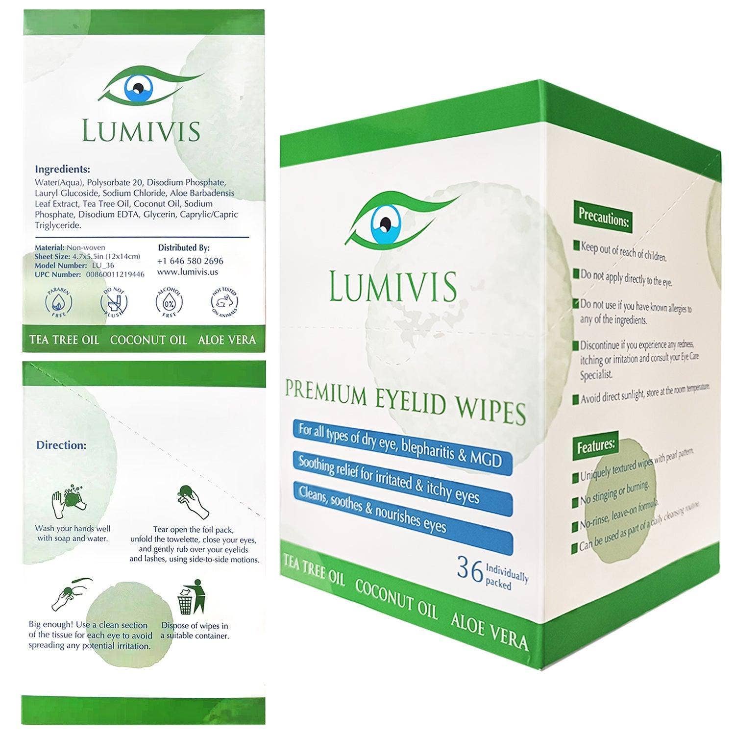 Ephesus Accessories - Wholesale Eye Treatment Mask - Lumivis Eyelid & Eyelash Wipes with Tea Tree Oil - 144 Individually Wrap Pads8