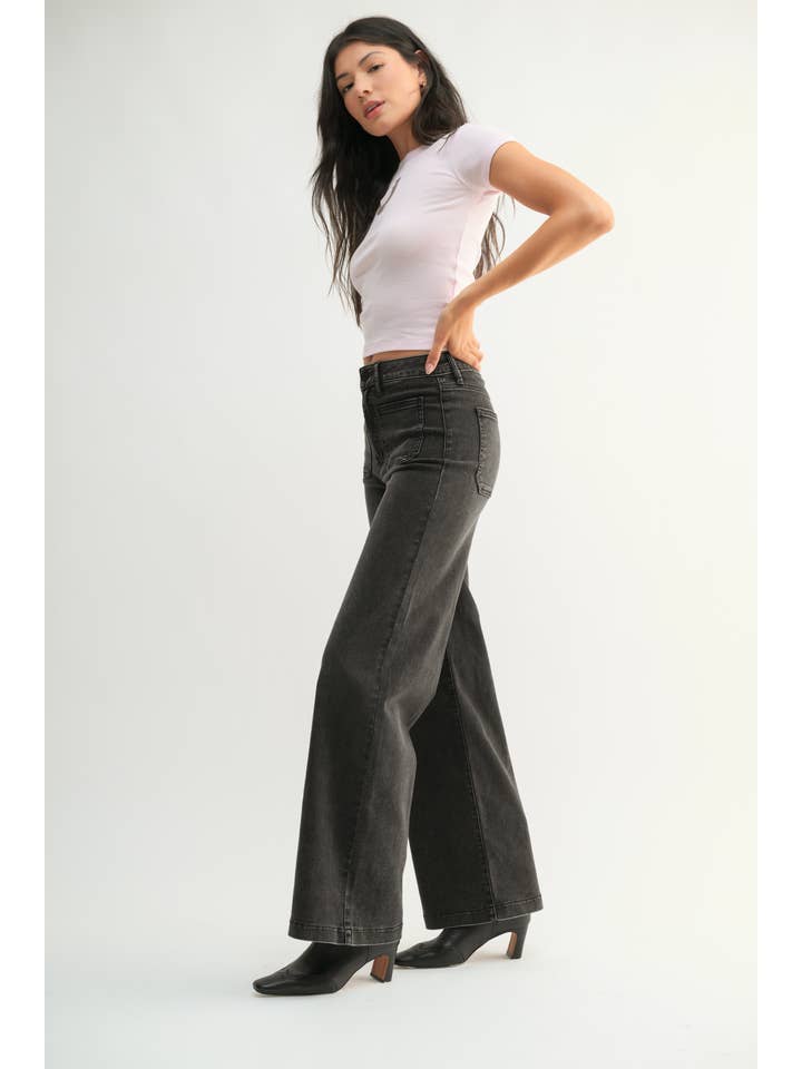 JBD - Wholesale Jeans - Women's - DP790 - WBLK - Mini Patch Pocket Wide