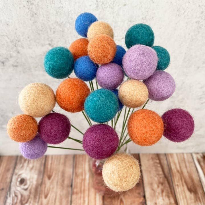 Oakwind Hollow – Flores artificiais por atacado – Conjunto de 8 Bouquet de Bolas de Flor de Lã de Feltro Pastel Dream4