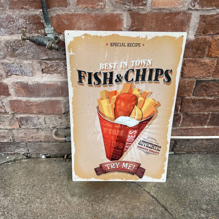 The British Metal Signs Company – wholesale Sign – Fish and Chip Take Away Food - Metal Retro Wall Sign