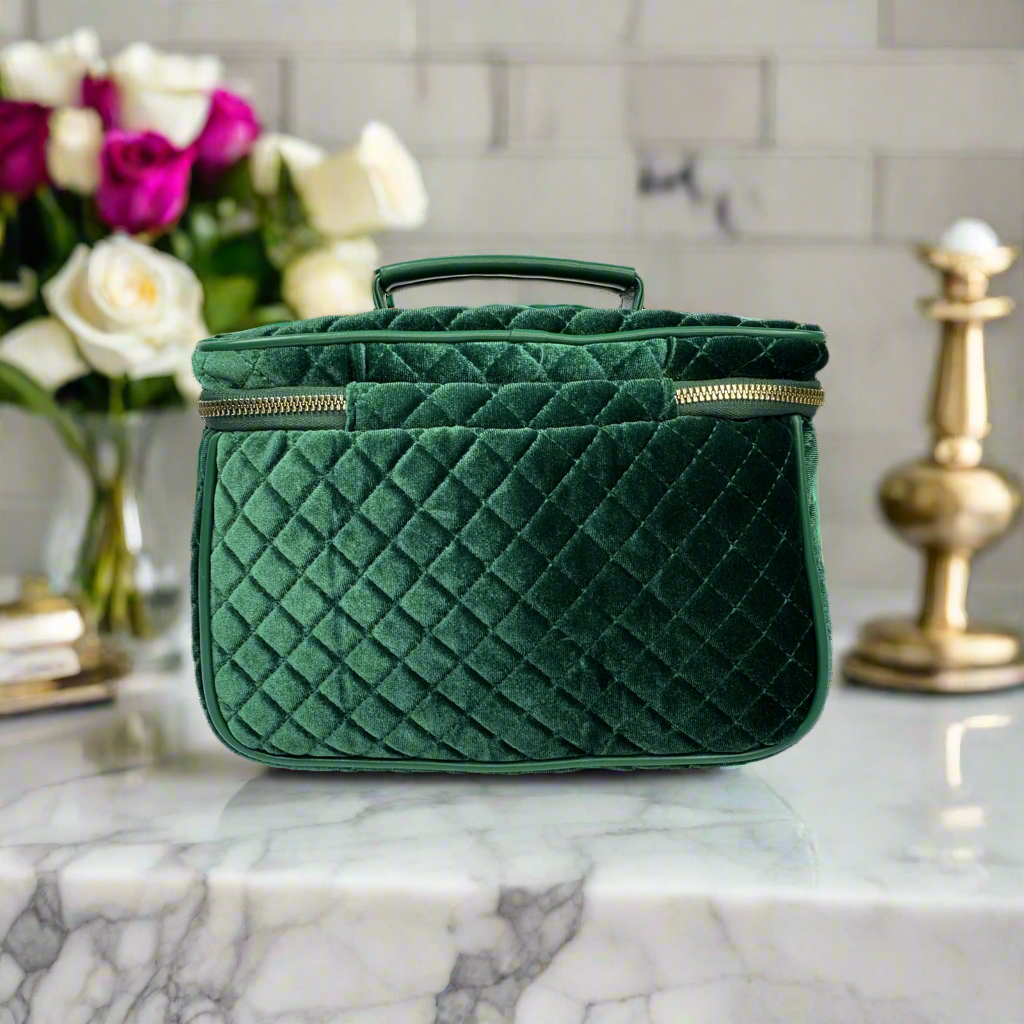 PurseN (new) - Wholesale Toiletry Bag - Women's - Classic Train Case - Emerald Velvet5