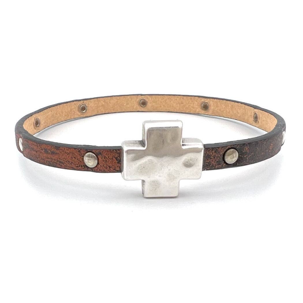 Montana Leather Designs - Wholesale Bangle Bracelet - DC Hammered Cross1