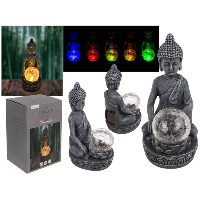 Polyresin Solar Buddha Figurine, with crackle for wholesale by Out of the blue KG