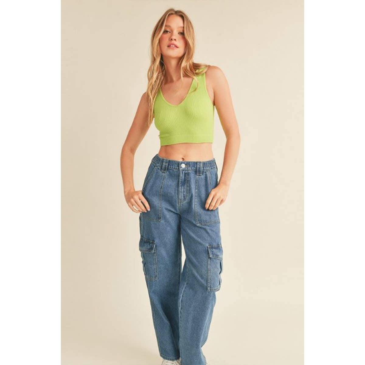 Timeless – wholesale Tank top – Women′s – Deep V Neck Ribbed Seamless Crop Tank Top14