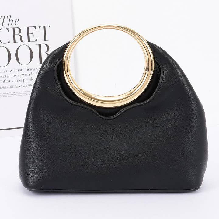 3AM BY H&D ACCESSORIES - Wholesale Top Handle Bag - Women's - Faux Leather Round Metal Handle Bag