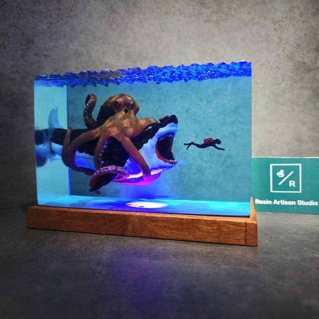 Merchemy - Vendita all'ingrosso Luci notturne - Luce Notturna in Resina Squalo Bianco Gigante Polpo Decorazione Casa Epoxy3
