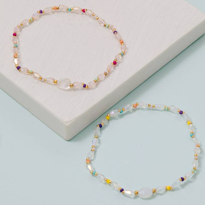 Oval And Seed Beaded Dainty Bracelet for wholesale by The Looks by Fame Accessories