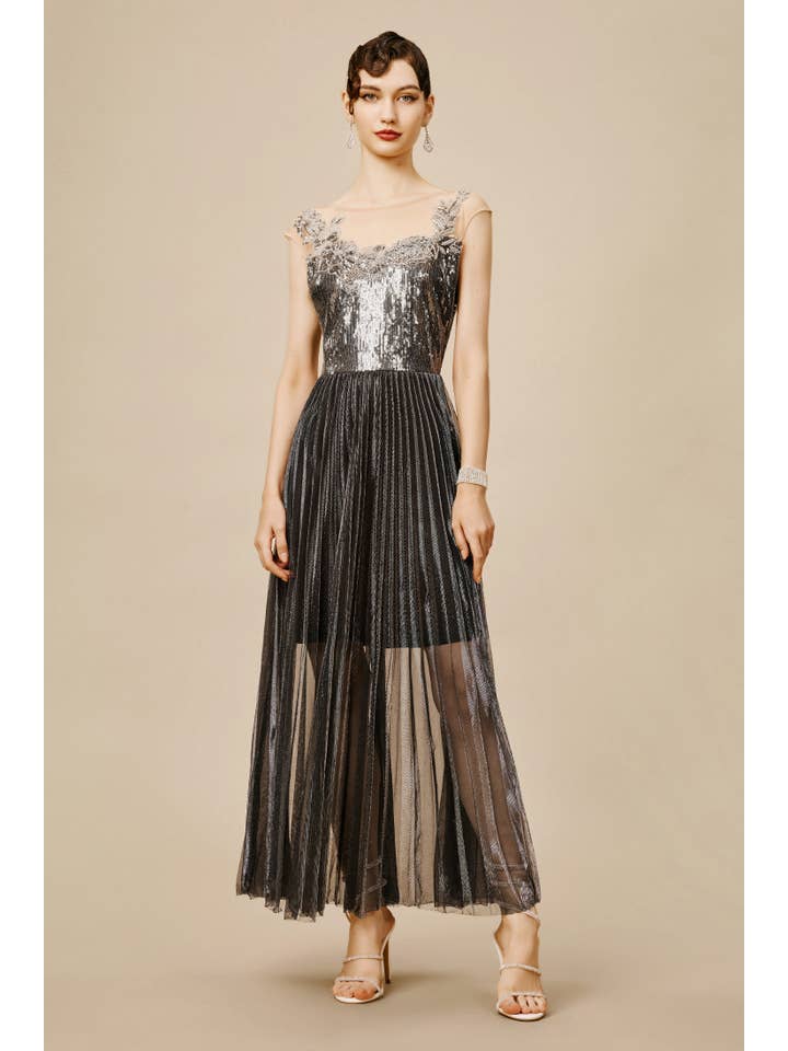 Black Silver The Story of an Awakening Sequins Pleating Flapper Dress for wholesale on Faire