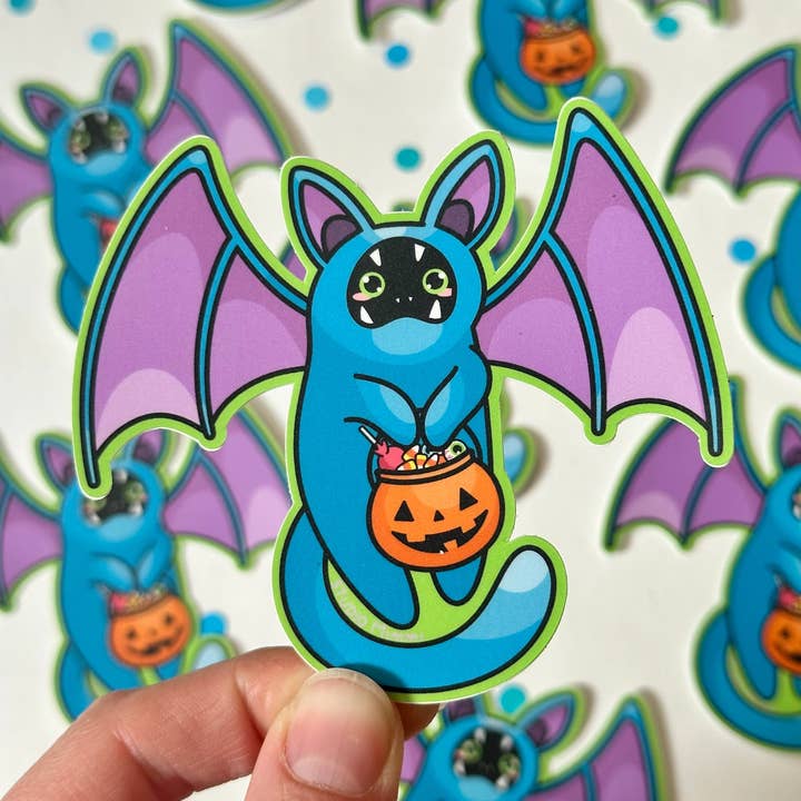 Zu’cat with Halloween Pumpkin Pail Vinyl Sticker for wholesale by STUDIO Mimmi