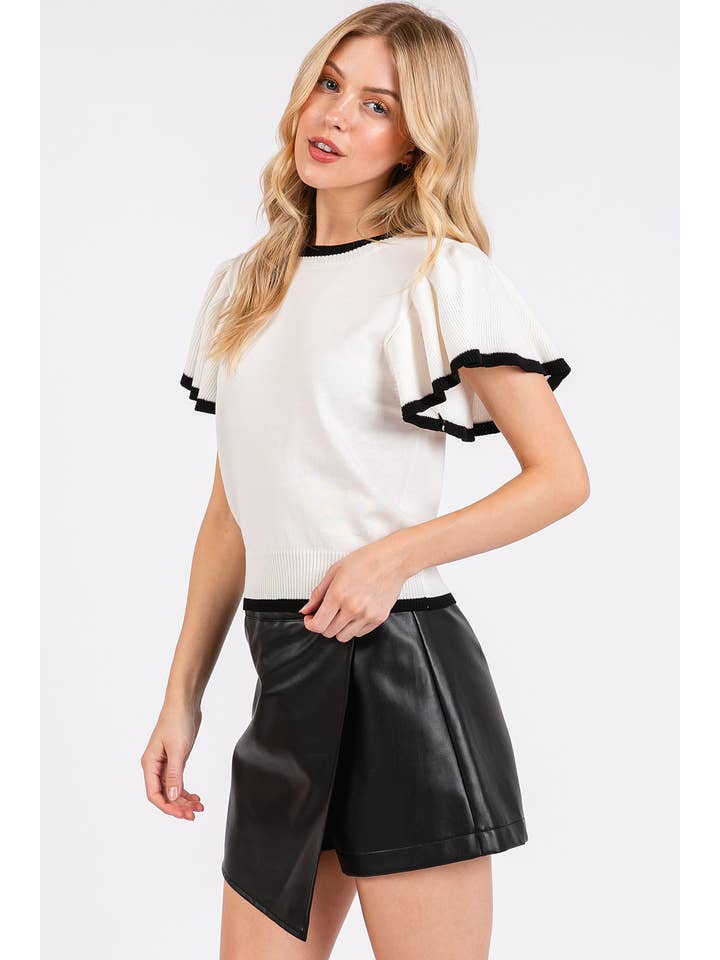 mittoshop - Wholesale Knit Top - Women's - SWEATER KNIT RUFFLE SLEEVE CONTRAST CROP TOP21