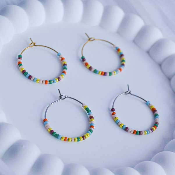 Creoles with Pearls - Rainbow Boho for wholesale by Linati Studio