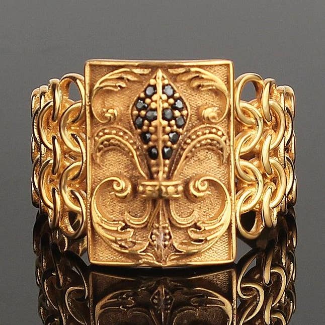 Mens Gold Thumb Ring Fleur De Lis for wholesale by Ephesus Jewelry