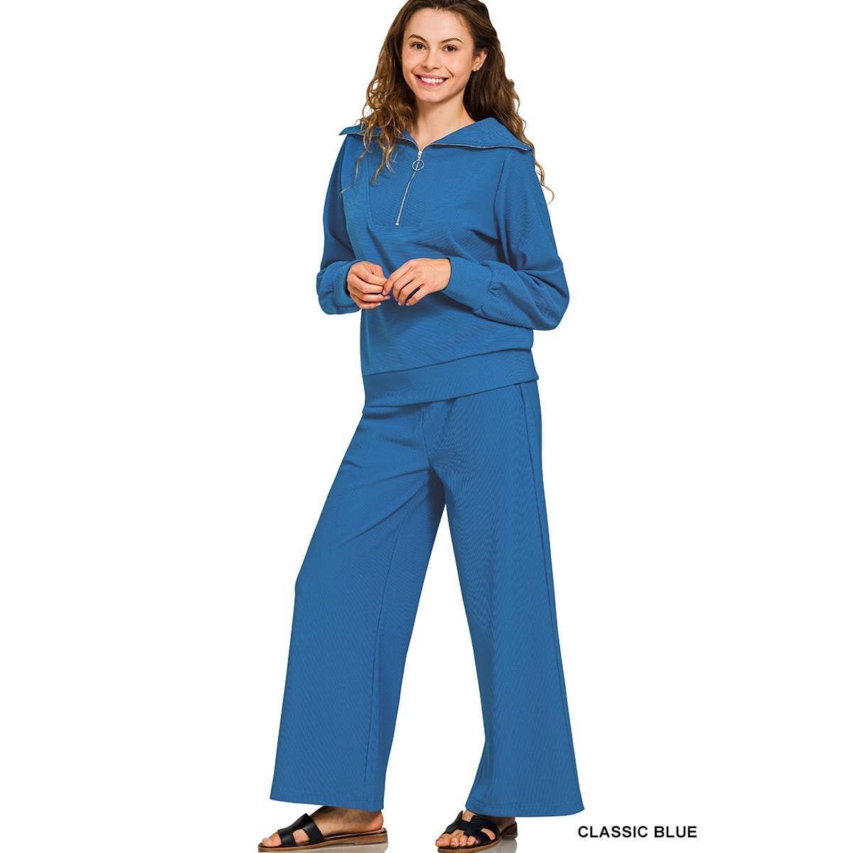 HiteJeans - Wholesale Lounge Set - Women's - Ribbed high neck half zip pullover pants set8