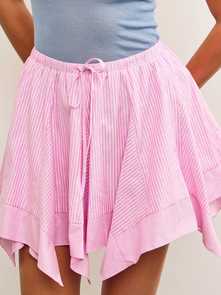 ELASTIC WAIST TIED ASYMMETRICAL HEM SKORT for wholesale by Mustard Seed