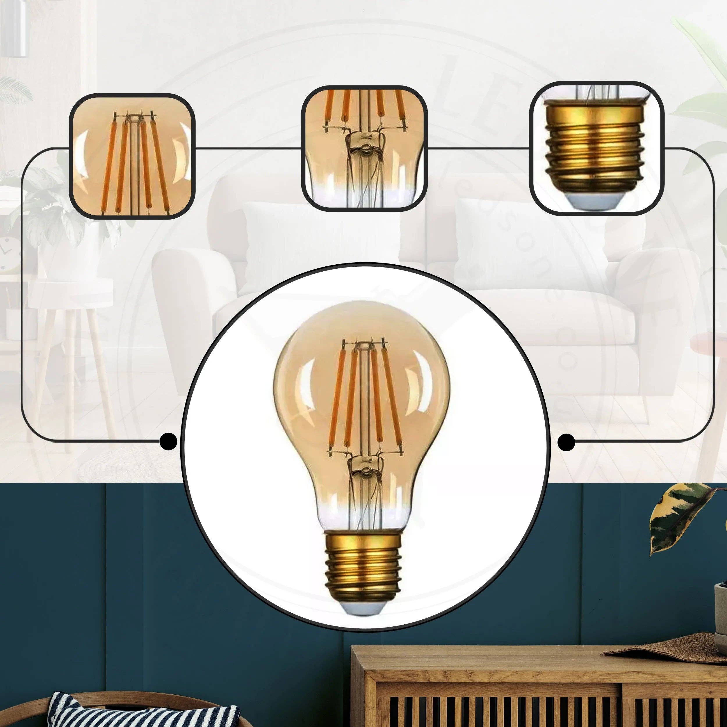 Ledsone – wholesale Light bulb/puck – Vintage LED A60 4W Light Bulb  E27 LED Filament style Amber Bulb~44186