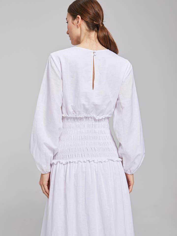 Divinity Shirred Midi Dress - White for wholesale on Faire5