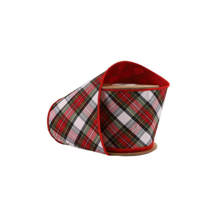 LA Ribbons Wholesale - Wholesale Ribbon - Gift Wrapping - Wired Dupioni Ribbon Small Plaid Bias Cut Double-Fused 5yd