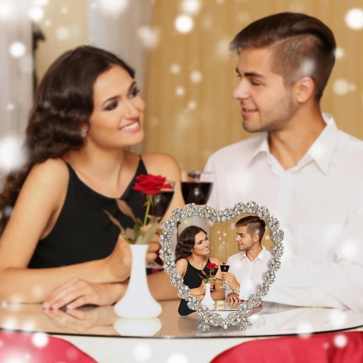 Kenzy Gifts - Wholesale Picture Frame - KENZY GIFTS Heart Shaped Wedding Picture Frames for Couple - Beaded Crystal 4x4 Picture Frame – Engagement Gift, Wedding Gift for newlyweds - Fits 3.5x3.5 photo - Valentine Picture Frame, (Silver)