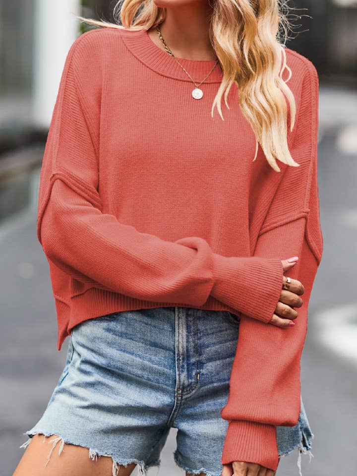 Lily Clothing - Wholesale Knit Sweater - Women's - WOMEN OVERSIZED SHORT HEM CREW NECK JUMPER TOP_CWOSWL03289