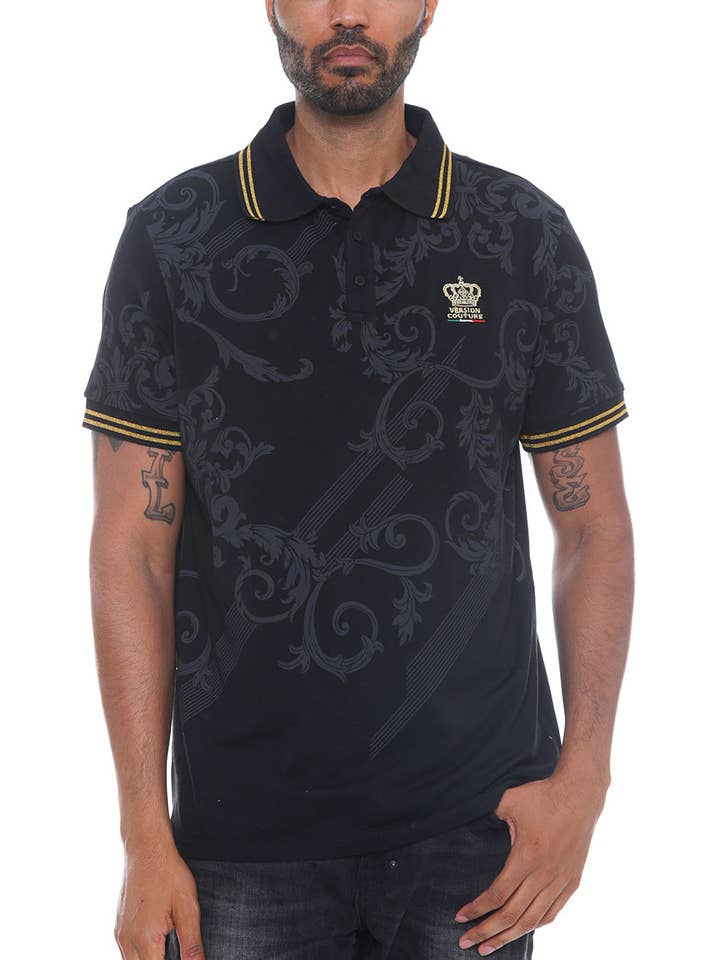 WEIV - Wholesale Polo - Men's - Version Couture Print Polo Button Down Shirt Cotton Blend