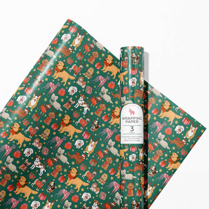 Illustrating Amy - Wholesale Wrapping Paper Roll - Holiday Dogs Gift Wrap Rolls