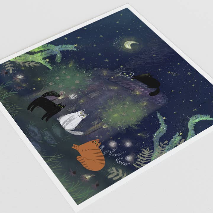 Dariia Dziuba - Wholesale Art Print - Cats Playing with Stars Unframed Art Print1