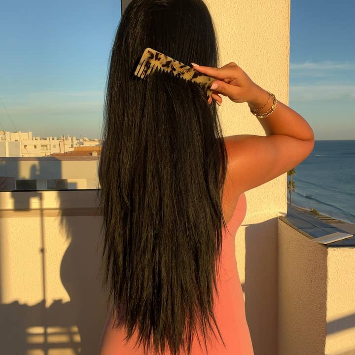 HoneyLux - Vente Peigne/brosse à cheveux - Peigne démêlant en acétate - Écaille de tortue3