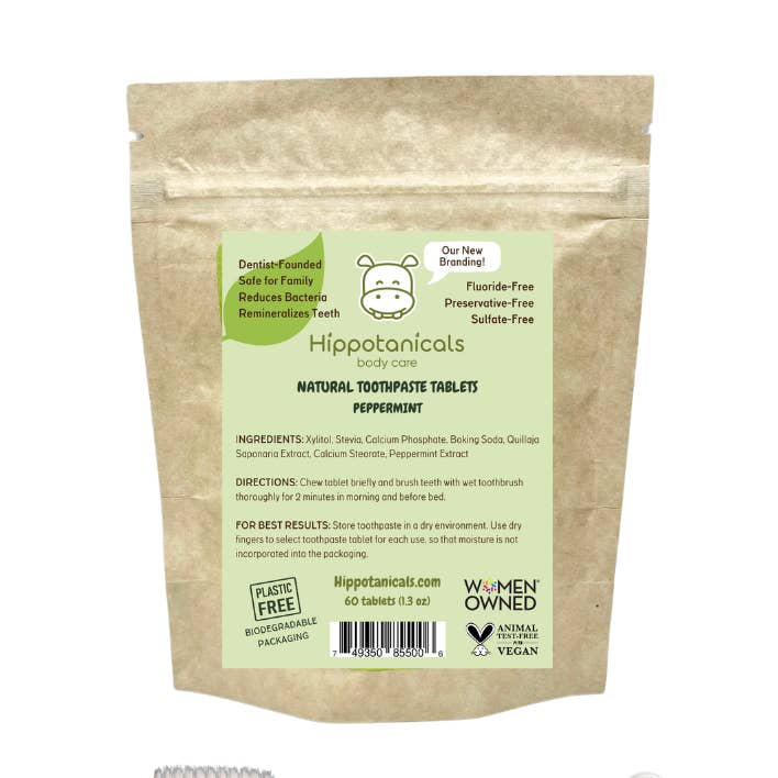 Toothpaste Tablets in Compostable Standup Pouch - Peppermint for wholesale by Hippotanicals
