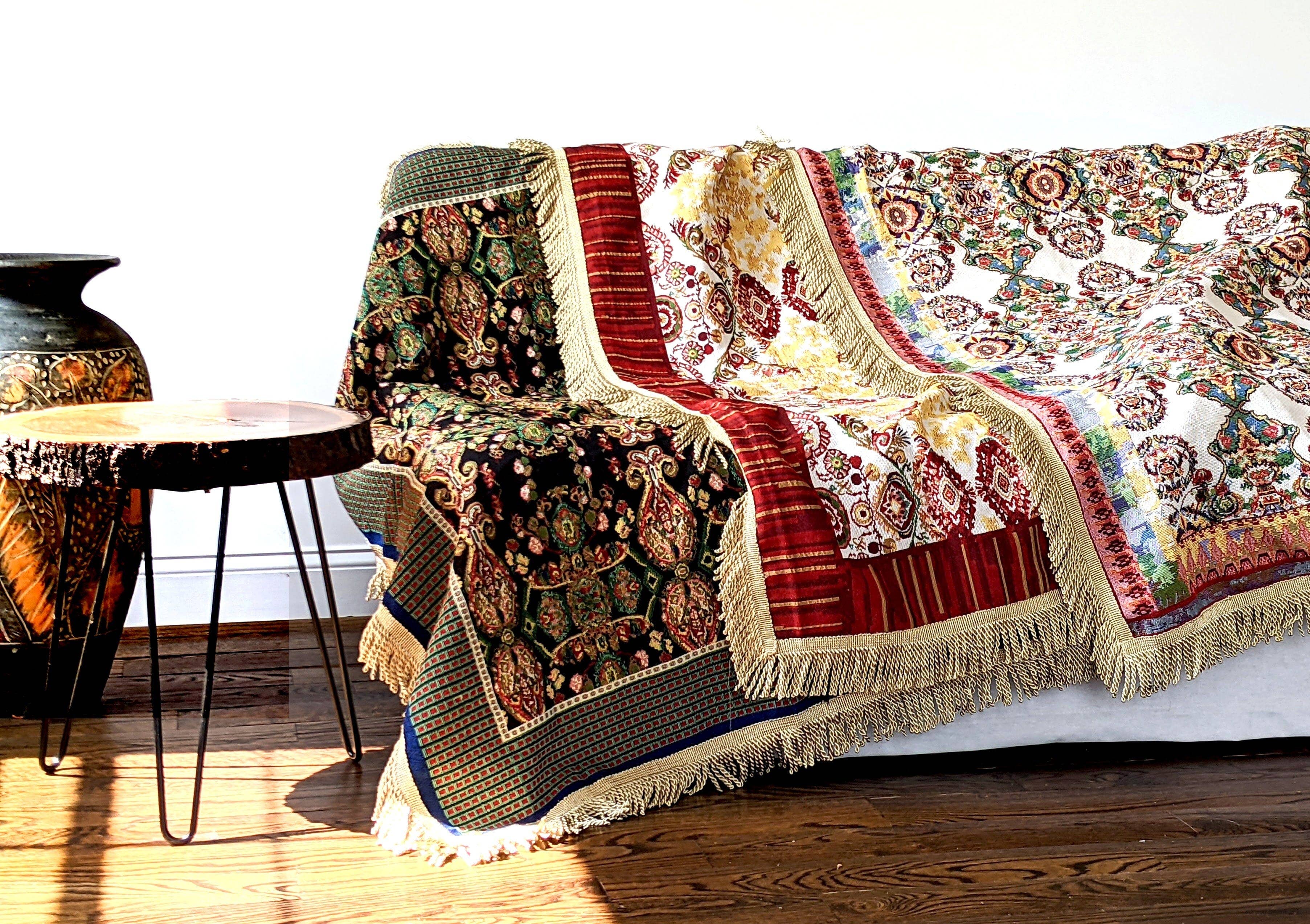 Tache Home Fashion - Wholesale Tablecloth - Tache Elegant Ivory Colorful Ornate Paisley Woven Tapestry Tablecloth (18193)11