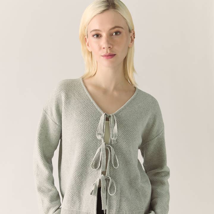 Bow Merino Cardigan in Grey and other Purchase wholesale wool ties. Free returns & net 60 terms on Faire trending on Faire.