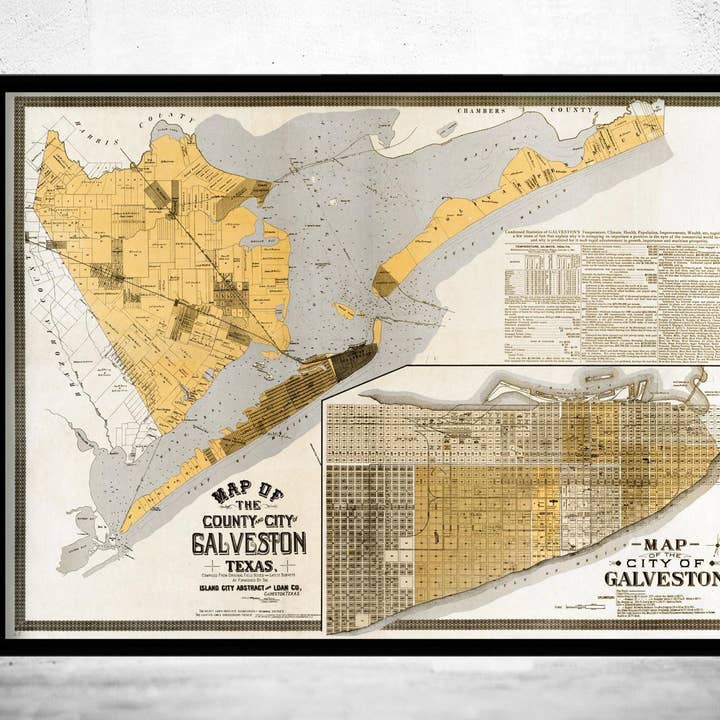 Mapa antigo de Galveston Texas 1904 | Impressão de Arte de Parede de Mapa Vintage for wholesale by OldCityPrints - Old Maps and Posters