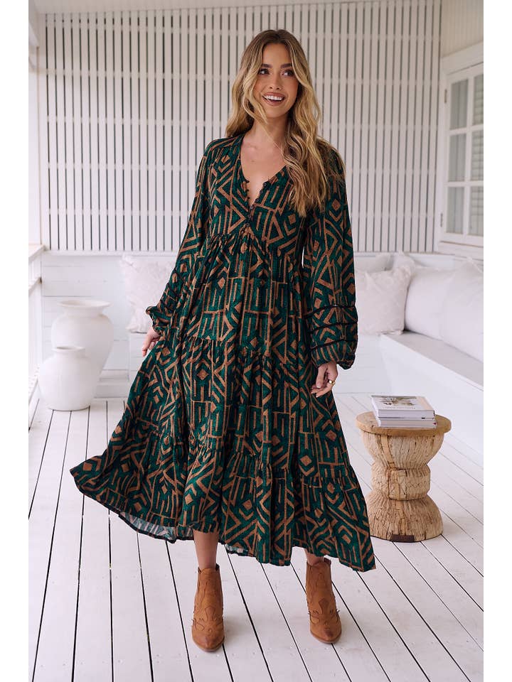 Jaase - Wholesale Dress - Women's - EMERALD PRINT EVE MIDI3