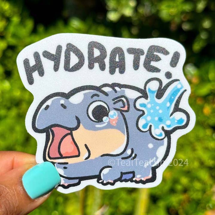 “Hydrate” Moo Deng Sticker for wholesale by TealTeacup