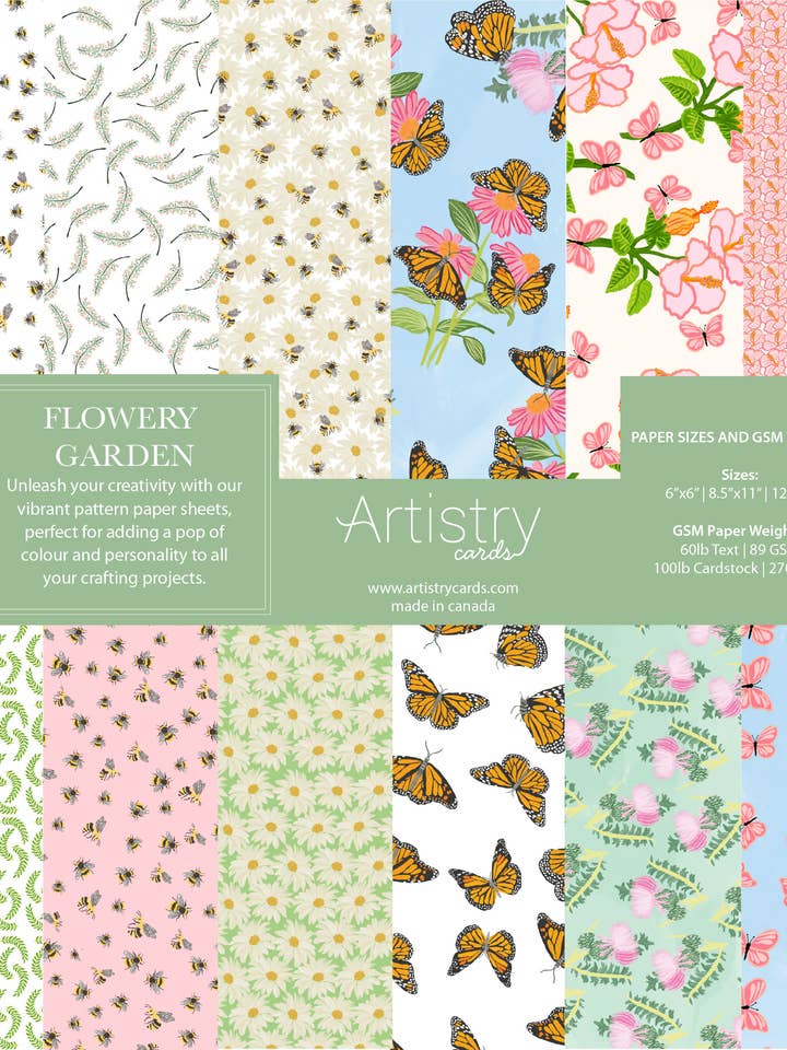 Flowery Garden Scrapbook Paper: 24 or 12 Sheets for wholesale by Artistry Cards