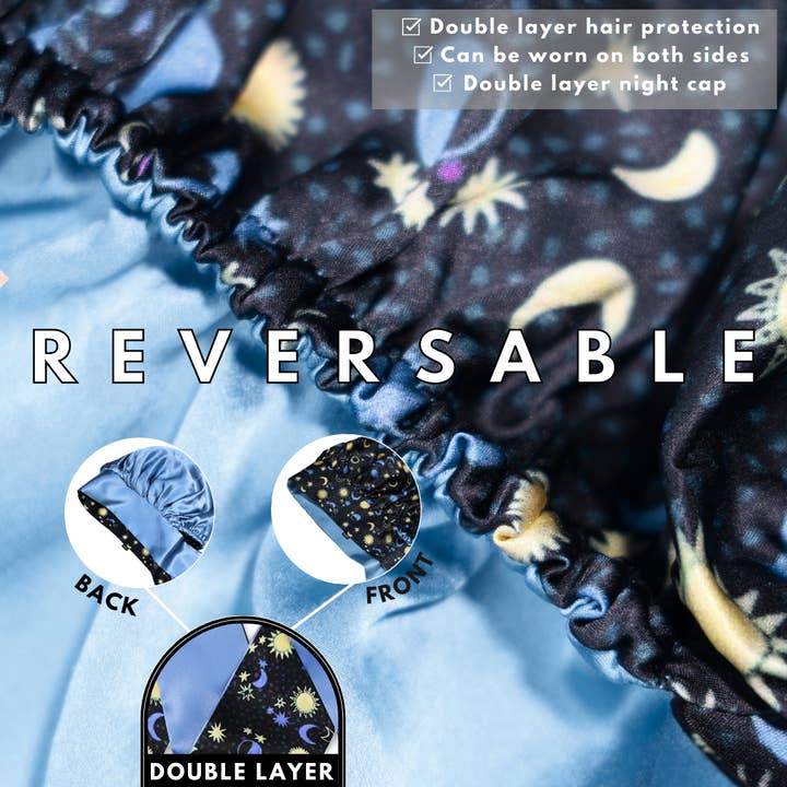 Nochka - Wholesale Sleep Cap / Bonnet - Women's - Sun & Moon Print Reversible Bonnet with Ties3