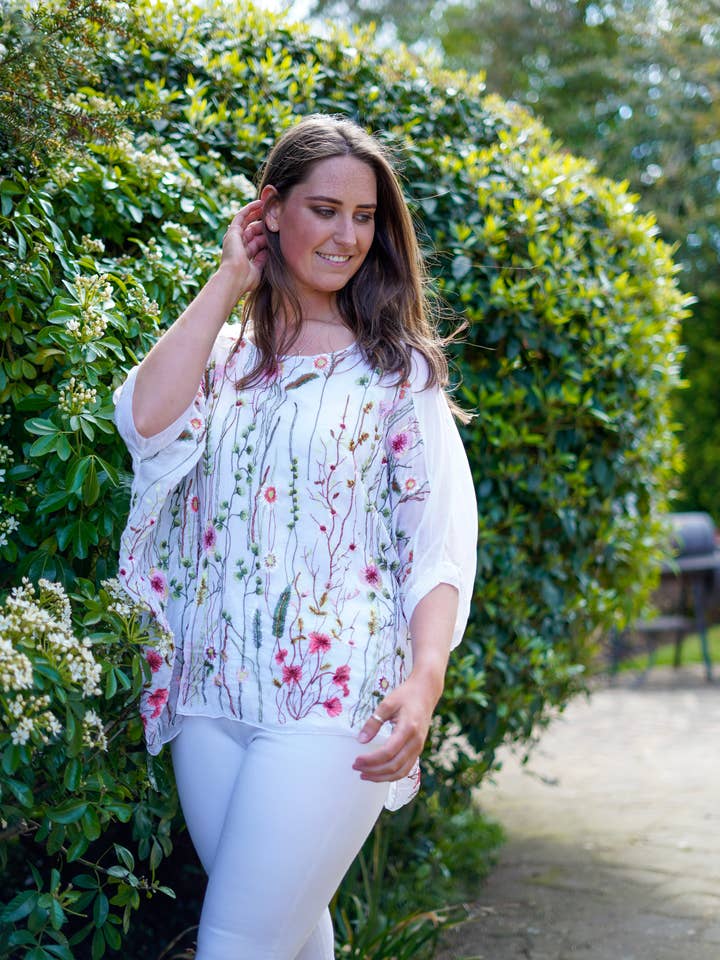 Lois Embroidery Silk Top for wholesale by Ella and Cherry