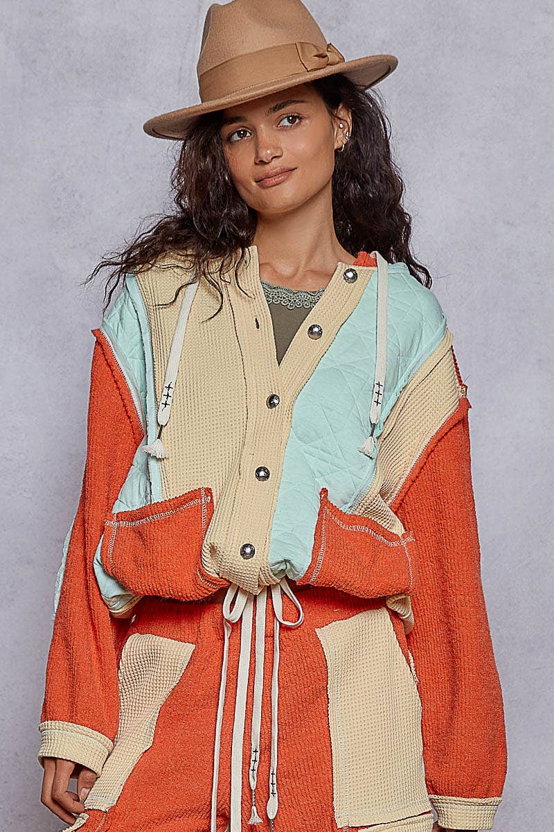 Pol Clothing - Wholesale Shirt Jacket/Shacket - Women's - Cut Sew Multi Fabric Quilted Thermal Hoodie Jacket SALE20