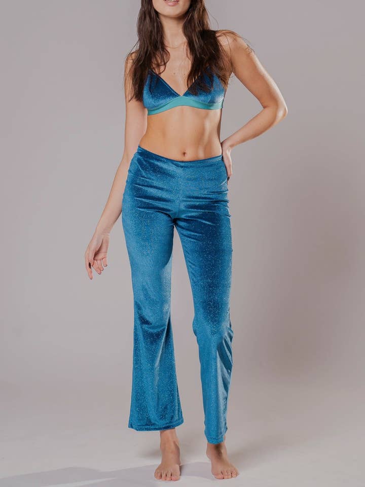 Pantajazzz in Petroleum Blue Velvet for wholesale by Caramì