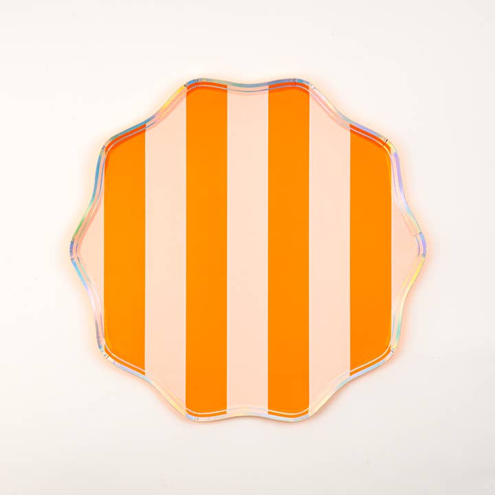 Gatherings by Curated Paperie - Wholesale Disposable Plate - Pink, Orange & Purple Spooky Stripes Dinner Paper Plates