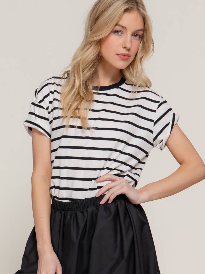 Kurzarmshirt mit Rundhalsausschnitt und Y/D-Streifen im Oversize-Look für den Großhandel von Active Basic | Active USA