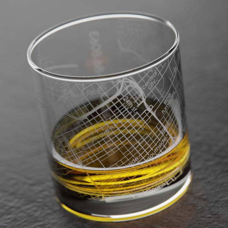 Well Told - Wholesale Cocktail/Liquor Glass - Birmingham, AL City Map - Etched Whiskey Rocks Glass1