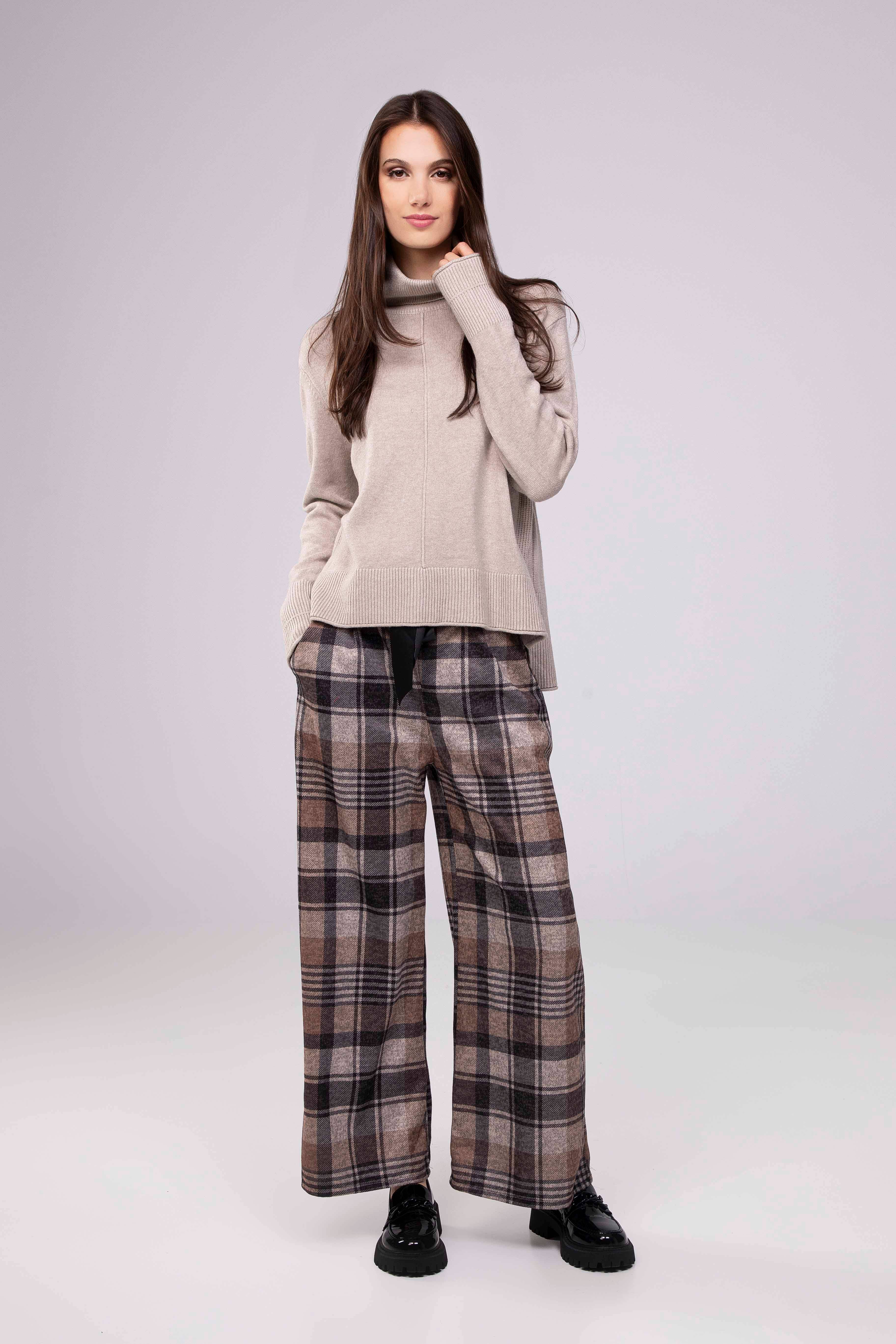 Taupe Stretch Woven Plaid Bottom for wholesale on Faire1